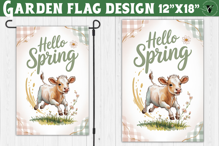 Spring Garden flag | Funny cow and flowers Yard Flag