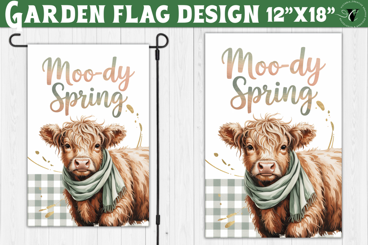 Spring Garden flag | Funny cow and flowers Yard Flag