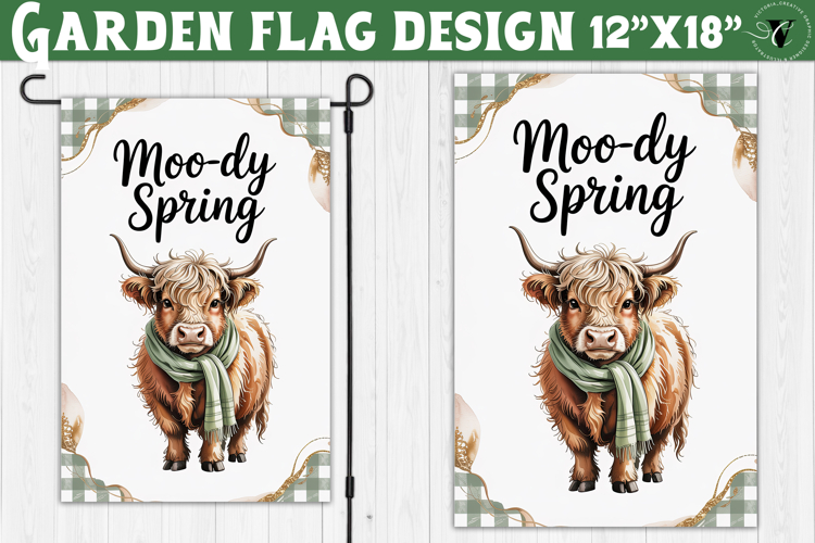 Spring Garden flag | Funny cow and flowers Yard Flag
