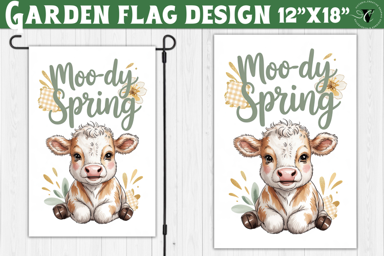 Spring Garden flag | Funny cow and flowers Yard Flag