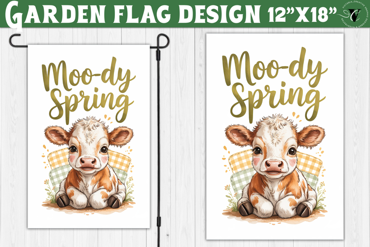 Spring Garden flag | Funny cow and flowers Yard Flag