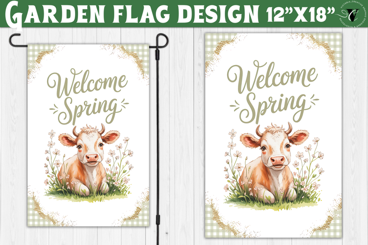 Spring Garden flag | Funny cow and flowers Yard Flag