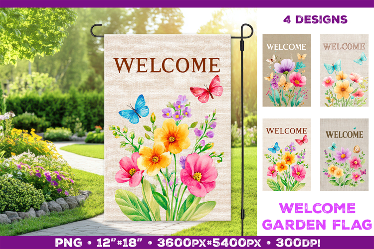 Spring Garden Flag Sublimation Design with Watercolor Flower