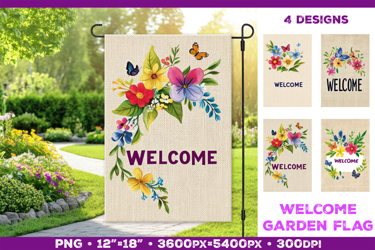 Spring Garden Flag Sublimation Design with Watercolor Flower