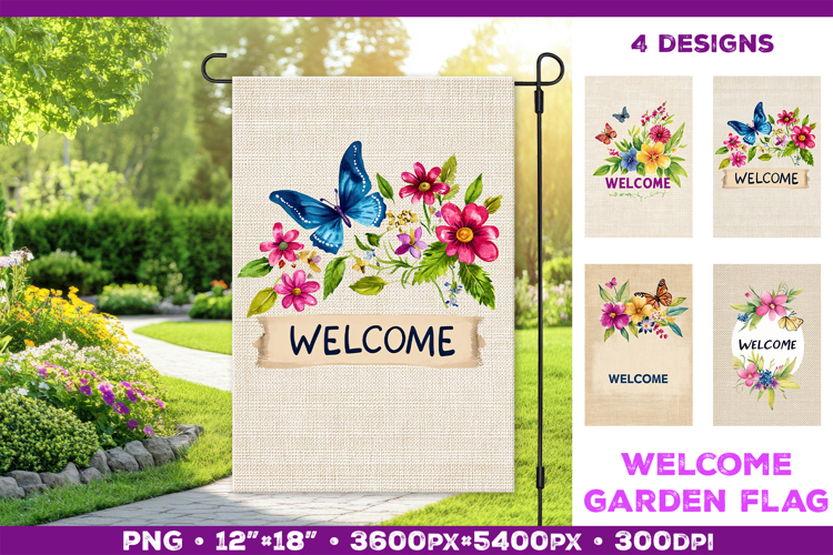 Spring Garden Flag Sublimation Design with Watercolor Flower