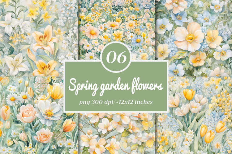 Spring garden flowers digital papers - Spring garden flowers