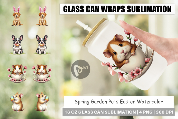 Spring Garden Pets Easter Glass Can