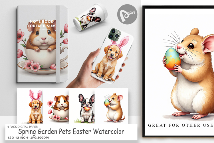 Spring Garden Pets Easter Digital Paper