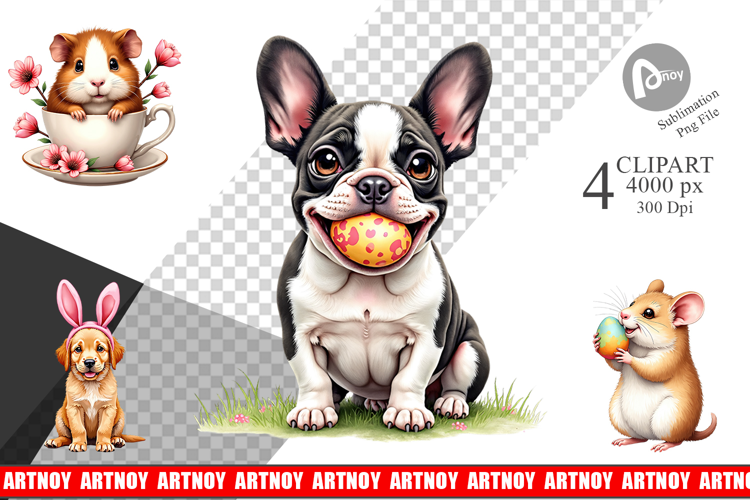 Spring Garden Pets Easter Clipart