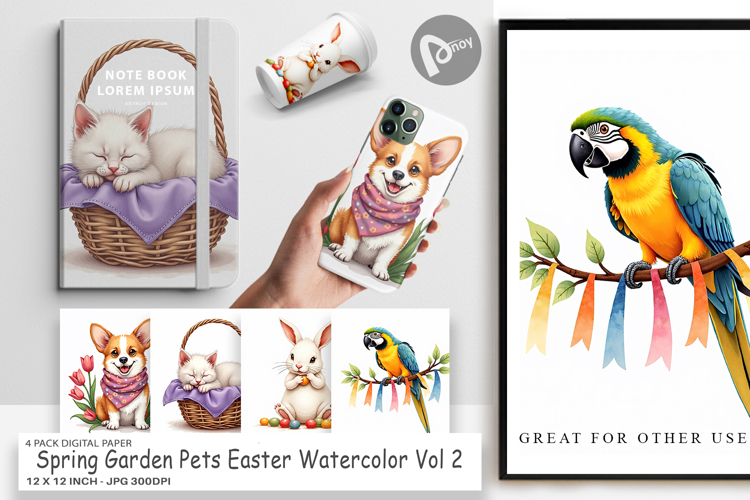 Spring Garden Pets Easter Digital Paper