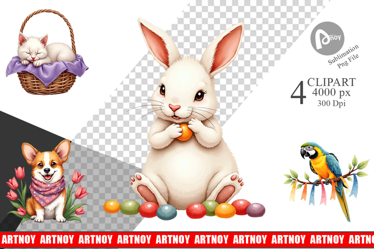 Spring Garden Pets Easter Clipart