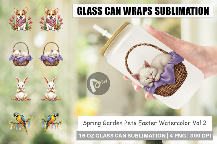 Spring Garden Pets Easter Glass Can