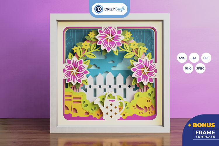 Spring Garden 3D Shadow Box - Garden Flowers 3D Paper Craft