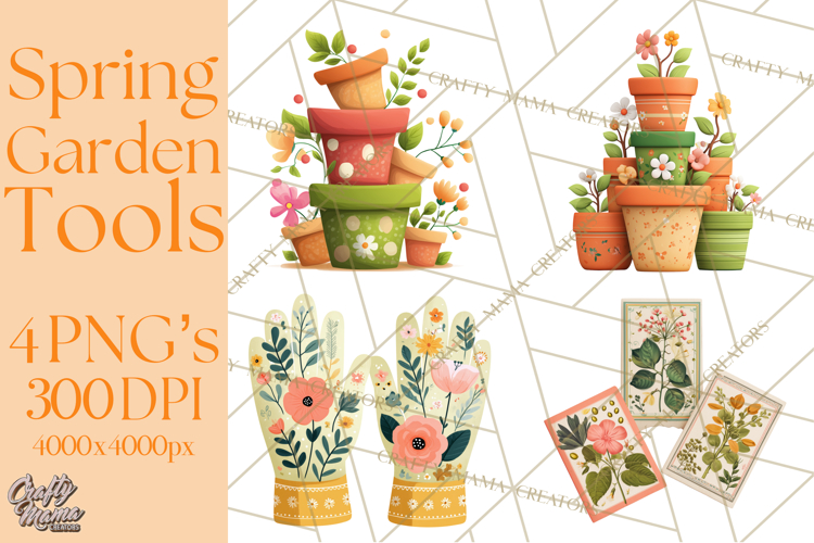 Spring Garden Tools and Floral Gardening Clipart PNG