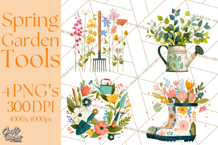 Spring Garden Tools and Floral Gardening Clipart PNG