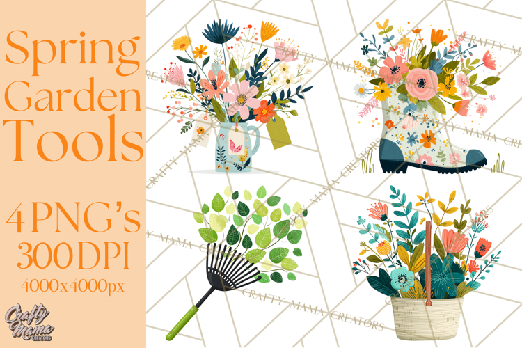Spring Garden Tools and Floral Gardening Clipart PNG