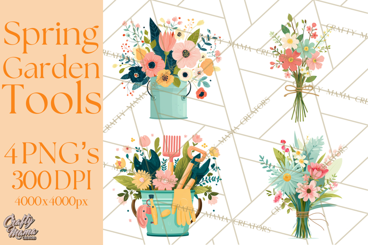 Spring Garden Tools and Floral Gardening Clipart PNG