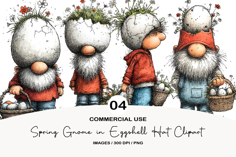 Spring Gnome in Eggshell Hat Clipart