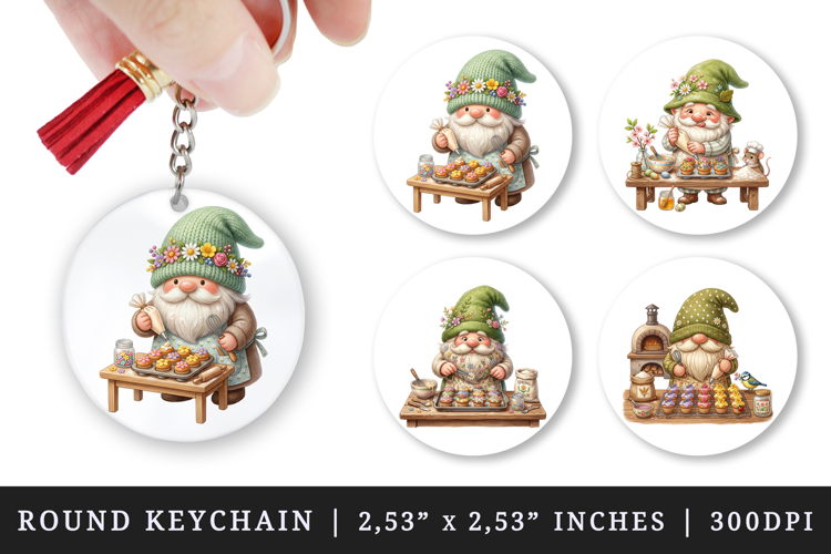Spring Gnome round keychain pintable sublimation design png