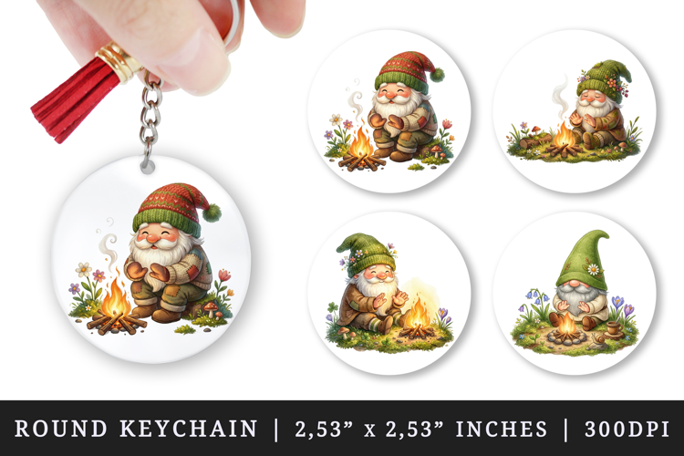 Spring Gnome round keychain pintable sublimation design png