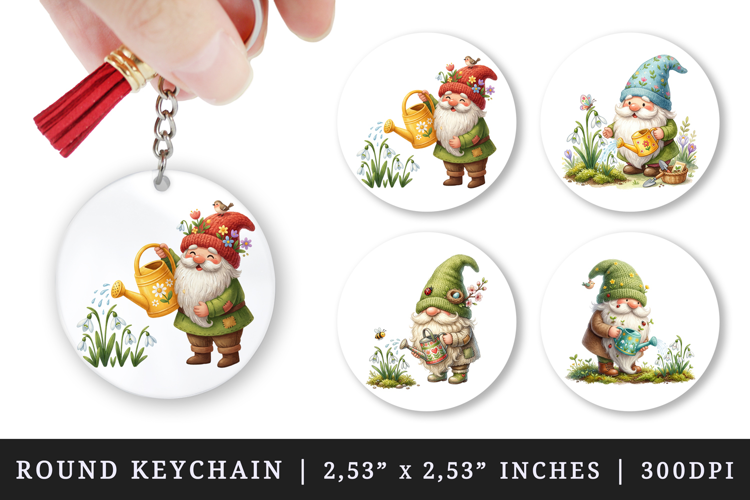 Spring Gnome round keychain pintable sublimation design png