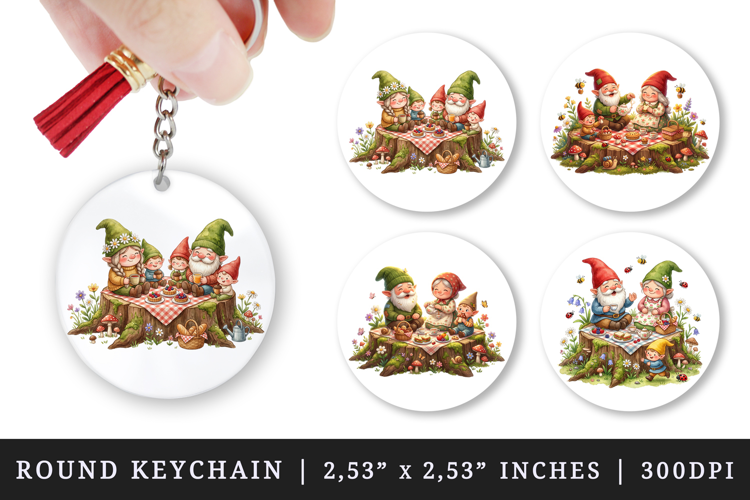 Spring Gnome round keychain pintable sublimation design png