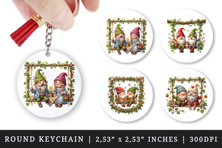 Spring Gnome round keychain pintable sublimation design png