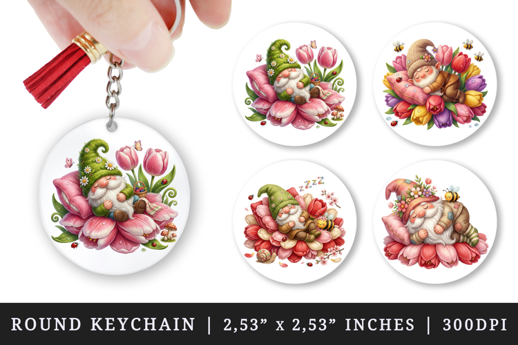 Spring Gnome round keychain pintable sublimation design png