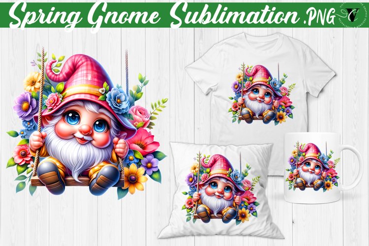 Spring Gnome on a swing | Spring clipart