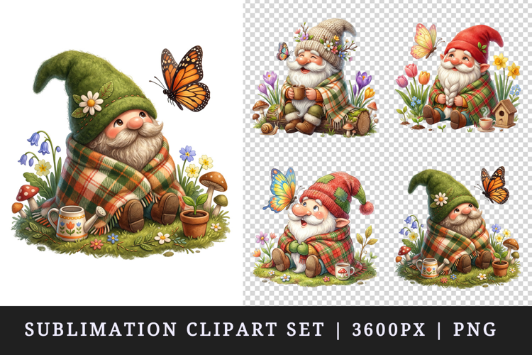 Spring Gnome clipart printable sublimation design png