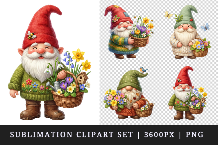 Spring Gnome clipart printable sublimation design png