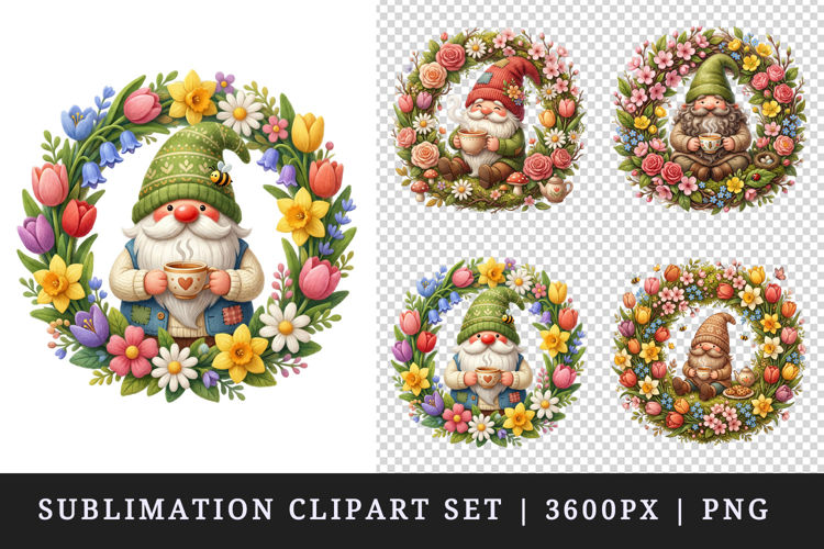 Spring Gnome clipart printable sublimation design png