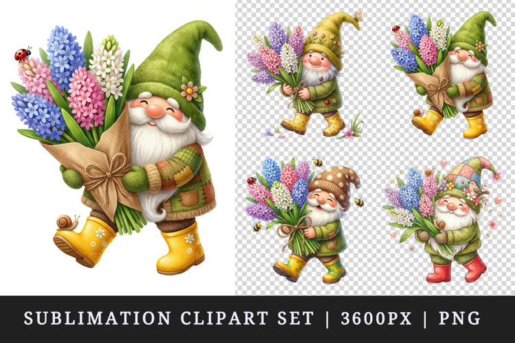 Spring Gnome clipart printable sublimation design png