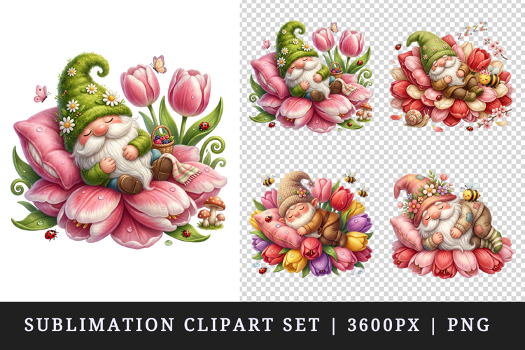 Spring Gnome clipart printable sublimation design png