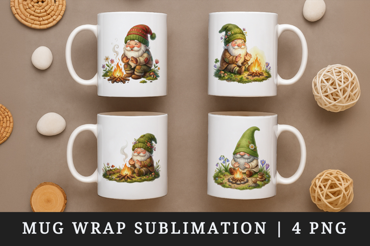 Spring Gnome mug wrap printable sublimation design