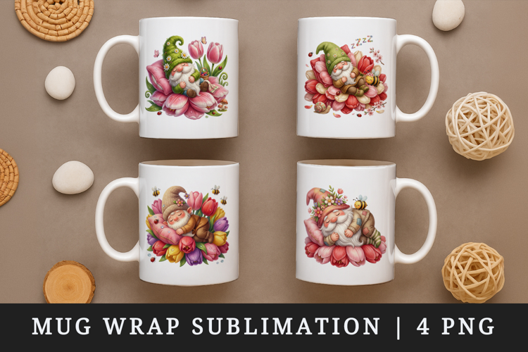 Spring Gnome mug wrap printable sublimation design