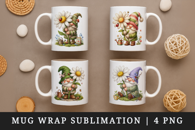 Spring Gnome mug wrap printable sublimation design