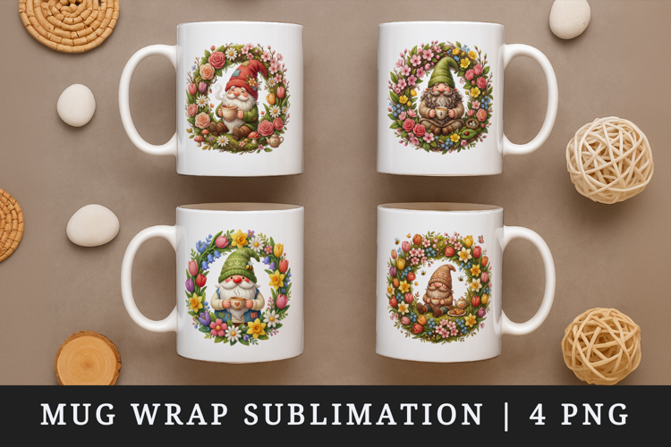 Spring Gnome mug wrap printable sublimation design