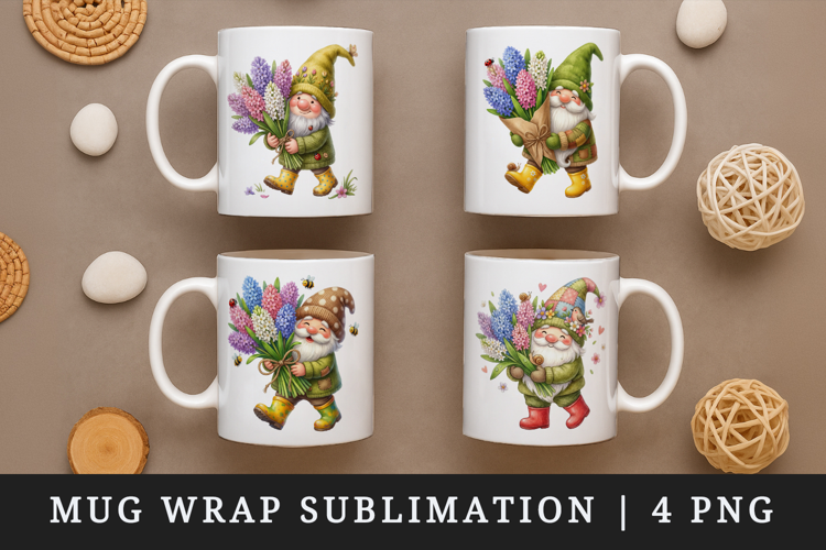 Spring Gnome mug wrap printable sublimation design