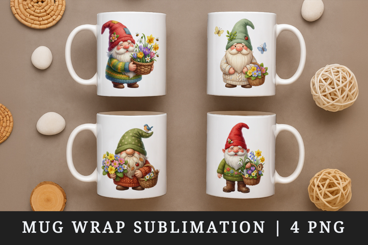 Spring Gnome mug wrap printable sublimation design