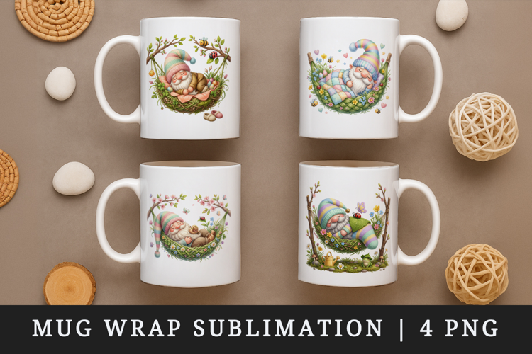 Spring Gnome mug wrap printable sublimation design