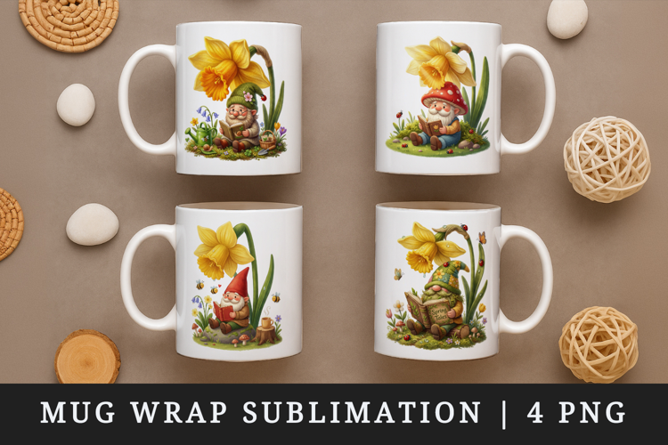 Spring Gnome mug wrap printable sublimation design
