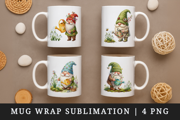 Spring Gnome mug wrap printable sublimation design
