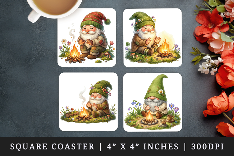 Spring Gnome square coaster sublimation, coasters design