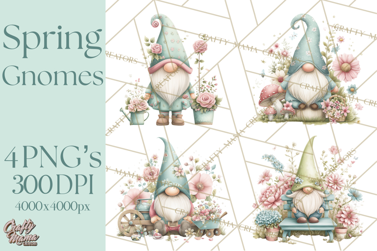 Spring Garden Gnome Clipart, Gnome PNG, Cute Garden Clip Art