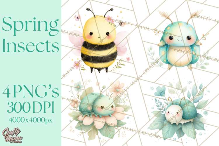 Spring Insects Clipart PNG, Cute Baby Bugs Watercolor Png
