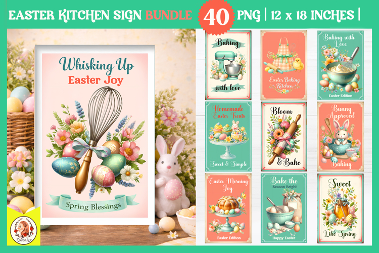 Vintage Easter Kitchen Sign Bundle, Easter Baking Print