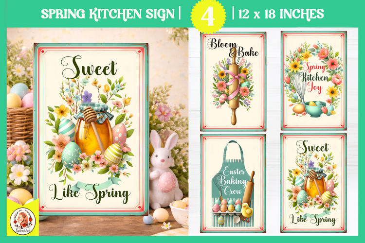 Vintage Easter Kitchen Sign Design,Easter Baking Print