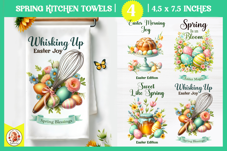 Vintage Easter Kitchen Towel Design,Easter Baking Sublimatio