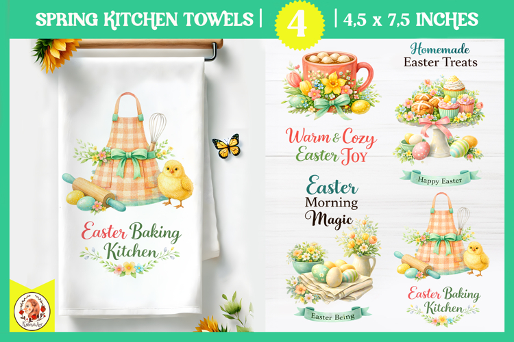 Vintage Easter Kitchen Towel Design,Easter Baking Sublimatio